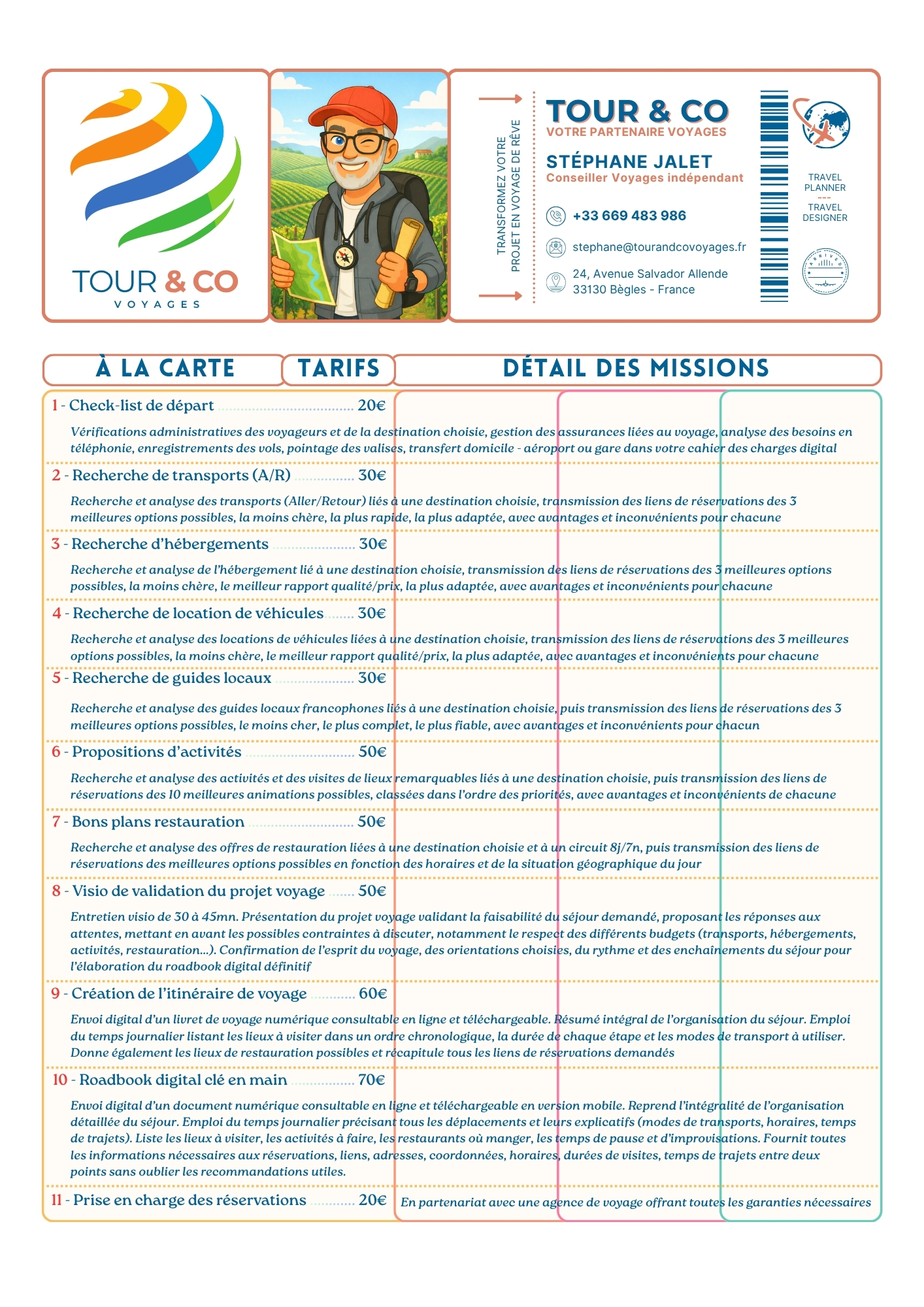Retrouvez le détail de toutes les prestations Tour & Co Voyages